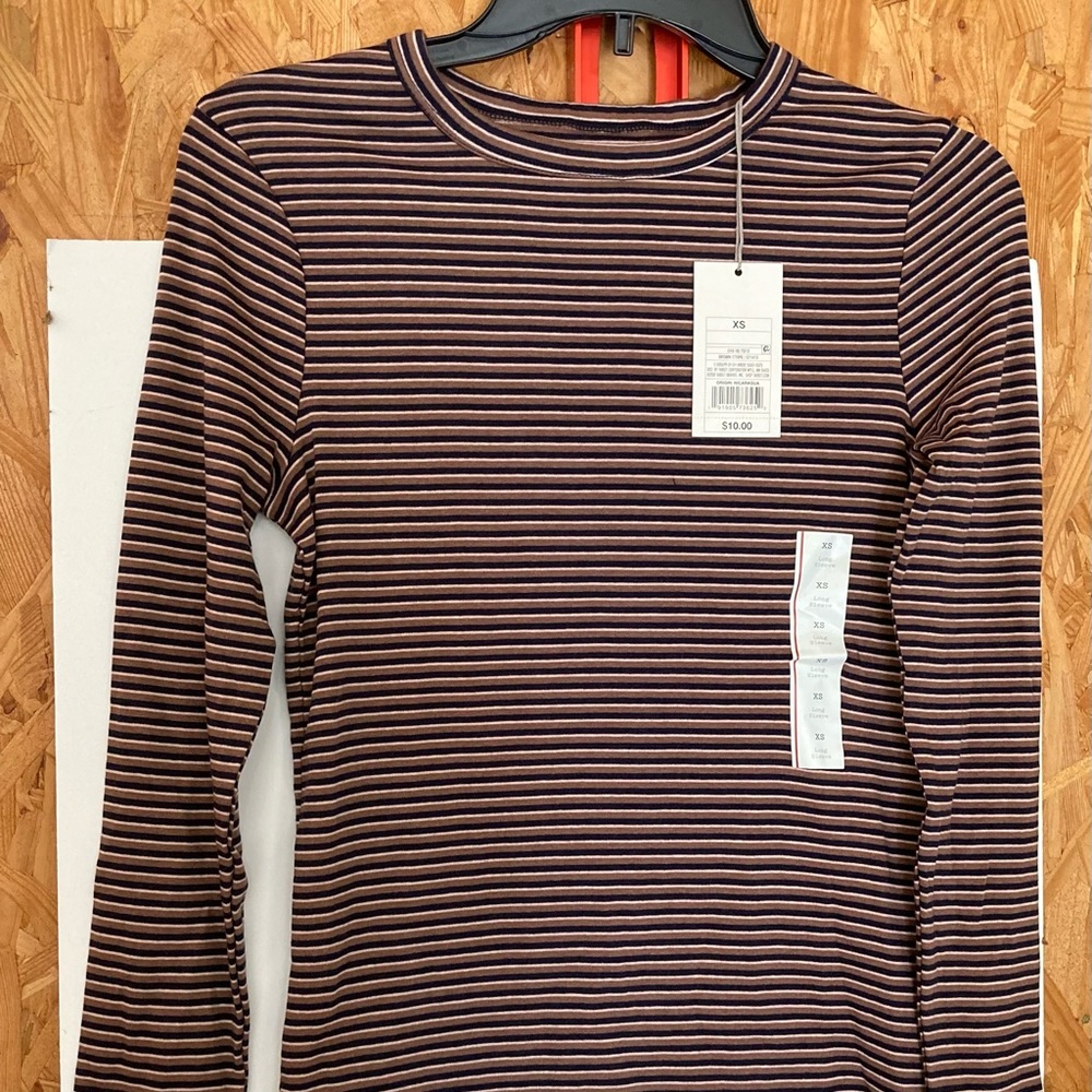 Brown/Black Striped Crew Neck Pullover Long Sleeve